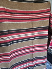 Large Vintage Woven Thread Wool Rug Blanket Throw Mat Stripe Red Black Mexican 