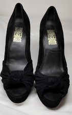 BIBA Black Suede Peeptoe Platform + Knotted Detail Vintage Style Shoes UK5 EU38