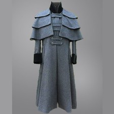 Men's Gray Coachman's 3 Layers Cape the Garrick Wool Long Coat