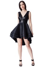  Goddiva Multilayered Sequin Satin Mini Prom Wedding Hi-Low Party Skater Dress 