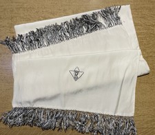 Vintage 1920’s Large White Men’s Scarf With Tassels  and embroidered initial E