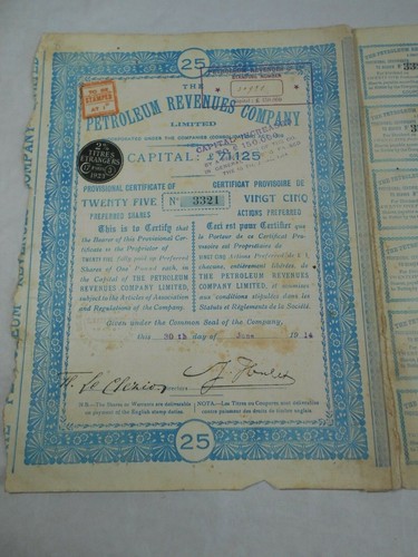 Vintage share certificates