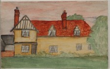 OLD POSTCARD HAND DRAWN TUDOR HOUSE COTTAGE FARMHOUSE RED ROOF TILES