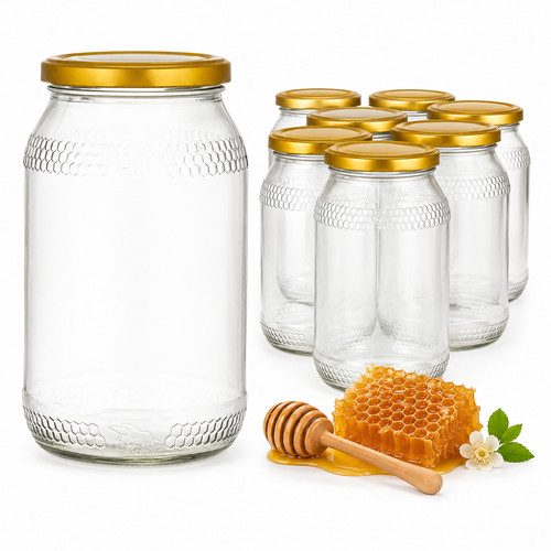 900ml glass bee jar with - 900ml, gold