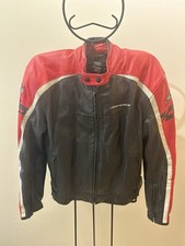 Spyke Leather Black, Red & White Motorcycle Bike Jacket, CE Armour - UK 40 EU 50