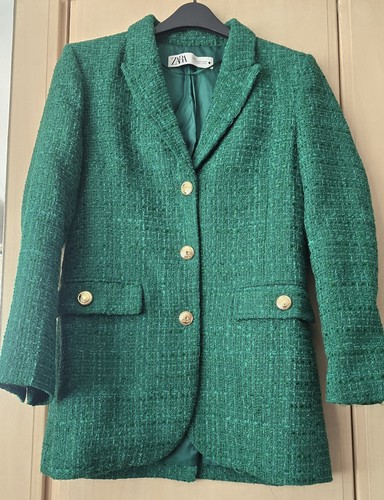 Zara green tweed blazer - green, womens
