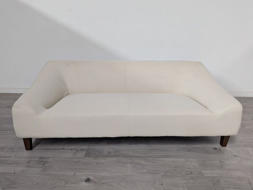 Curved cream linen - linen, seater