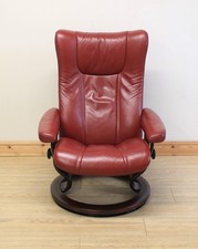 Ekornes Stressless Wing Maroon Leather Recliner Armchair / Chair