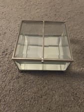 Modern glass mirror and silver metal square cube small jewellery trinket box