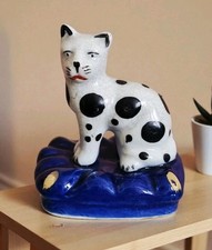 Antique Vintage Cat Staffordshire  Figurine on Cushion English 