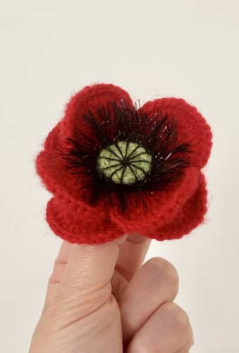 Knitted crocheted red poppy - knitted,