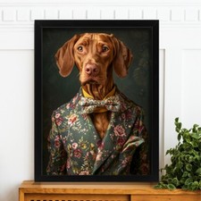 Regal Vizsla in Floral Suit Sophisticated Dog Art Print - Vizsla Dog Home Decor