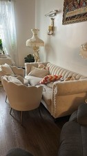 Beige Velvet Three-Piece Sofa