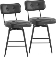 Bar Stools Set of 2 PU Leather Swivel Counter Chairs with Backrest & Metal Legs