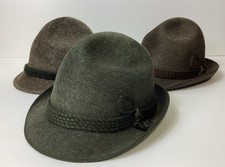 Vintage Wool Tyrolean Hats x 3 In Green, Brown & Grey.  Please Read.