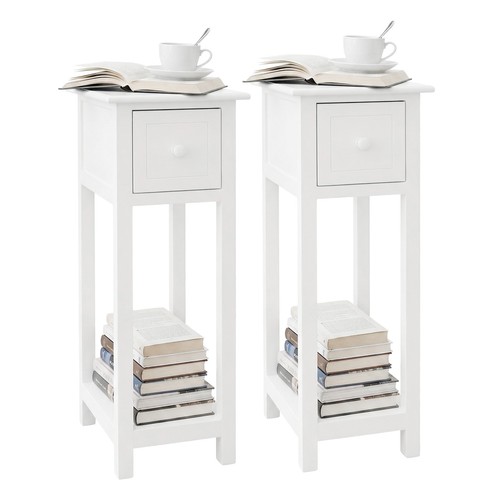 White slim bedside tables - white,