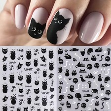 Nail Art Stickers Decals Cute Black Cat Designs Kitty Paws 🐾 Sheet You Choose