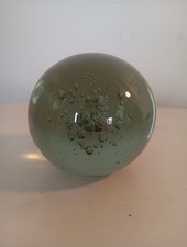 LARGE ANTIQUE LIGHT GREEN GLASS DUMP PAPERWEIGHT ORNAMENT BUBBLES 4⅝" Diameter 
