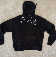 MCQ Alexander McQueen Swallow Crystal Embellished Hoodie , Black, Size Med / 12