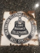 Antique Vintage  New England Bell Telephone Porcelain  Sign telegram