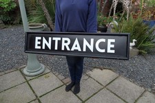 Vintage Painted Aluminum  Black & White Entrance Sign 47 x 10.5 inches
