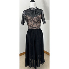 Avec Les Filles Shift Dress Black Lace Chiffon Overlay Size 6 Victorian Gothic