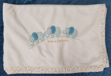 Mothercare White Fleece Blanket Cot with 3 aqua elephant motif 120x155cm