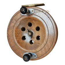 Antique Fishing Reel 6" Wooden & Brass Centrepin Vintage Fishing Tackle
