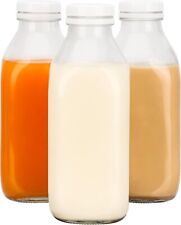 Reusable Glass Milk Bottles with Lids (3 Pack) - 1L - Belle Vous