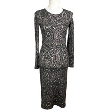 Topshop Black Embroidered Midi Dress Long Sleeve Bodycon Women’s UK Size 12