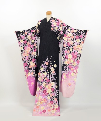Vintage black silk - black, furisode