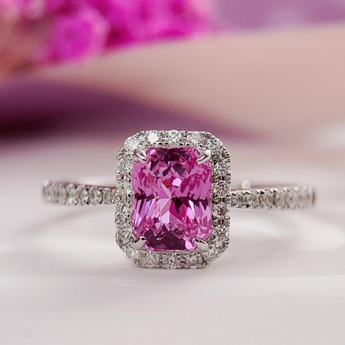 Radiant cut pink sapphire halo - radiant,