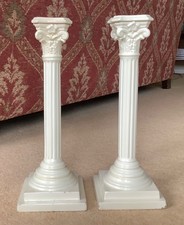 Pair Antique German Waechtersbach Creamware Corinthian Column Candlesticks