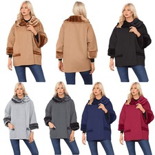 Womens Italian Warm Faux Fur Cape Poncho Coat with Pockets Casual Swing Overcoat