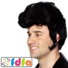 Smiffys 1950s 50's Black Rockstar Rock Wig Adults Mens Fancy Dress