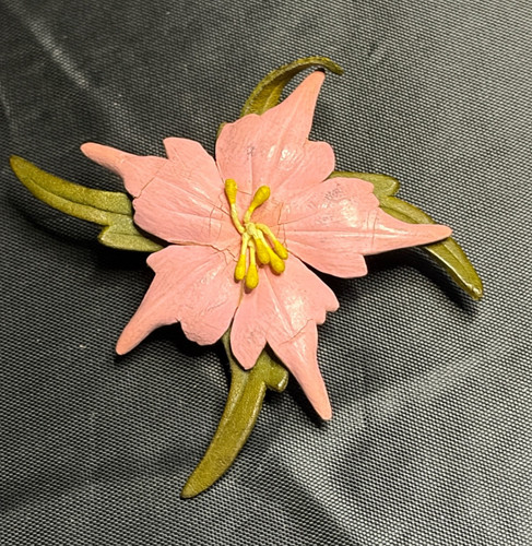 Aged pink lily leather brooch - lily,