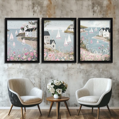 Coastal village wall art - wall, set