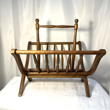 Vtg Wooden Newspaper Magazine Book Rack Holder Folding Collapsible Vinyl Storage