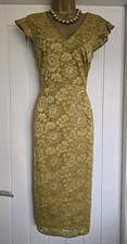 M&S Vintage 1940s 1950s Style Gold Lace Evening Dress Size UK 16 Christmas 