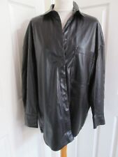 ZARA Black Faux Leather Long Shirt Jacket Size Small   D