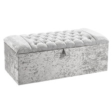 SILVER CRUSHED VELVET OTTOMAN