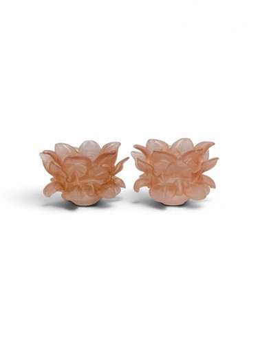 Pair peach pink frosted glass - pair,