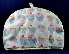 Colourful TEA-POT COSY / COZY WARM COTTEN COVER with CUP CAKES Image 13" Long.