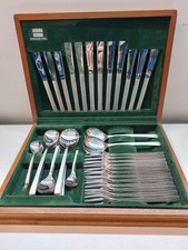 Vintage Viners Stainless 1960s Bark Canteen Cutlery Flatware Six Settings