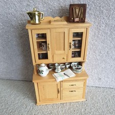 Vintage Dolls House Kitchen Dresser with Flour Hopper and Accessories 1:12 Scale