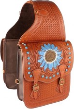 Beautiful Genuine Leather Western Trail Tooling Carving Horse Saddle Bag.