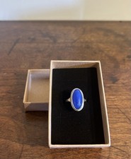 Hallmarked Silver Dress Ring With Attractive Blue Stone, Size M/N