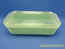 Oven Fire King Jadeite Refrigerator Green Dish & Clear Glass Lid 1950 Rare