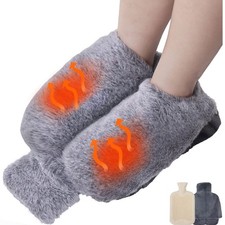 Hot Water Bottle Foot Warmer Energy Saving Slippers Feet Muff 2L Faux Fur Cover