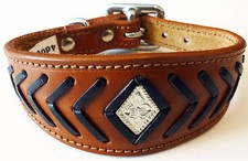 Tan Leather Dog Collar Greyhound Whippet Fish Bone Stitch Saluki Collar Afghan 